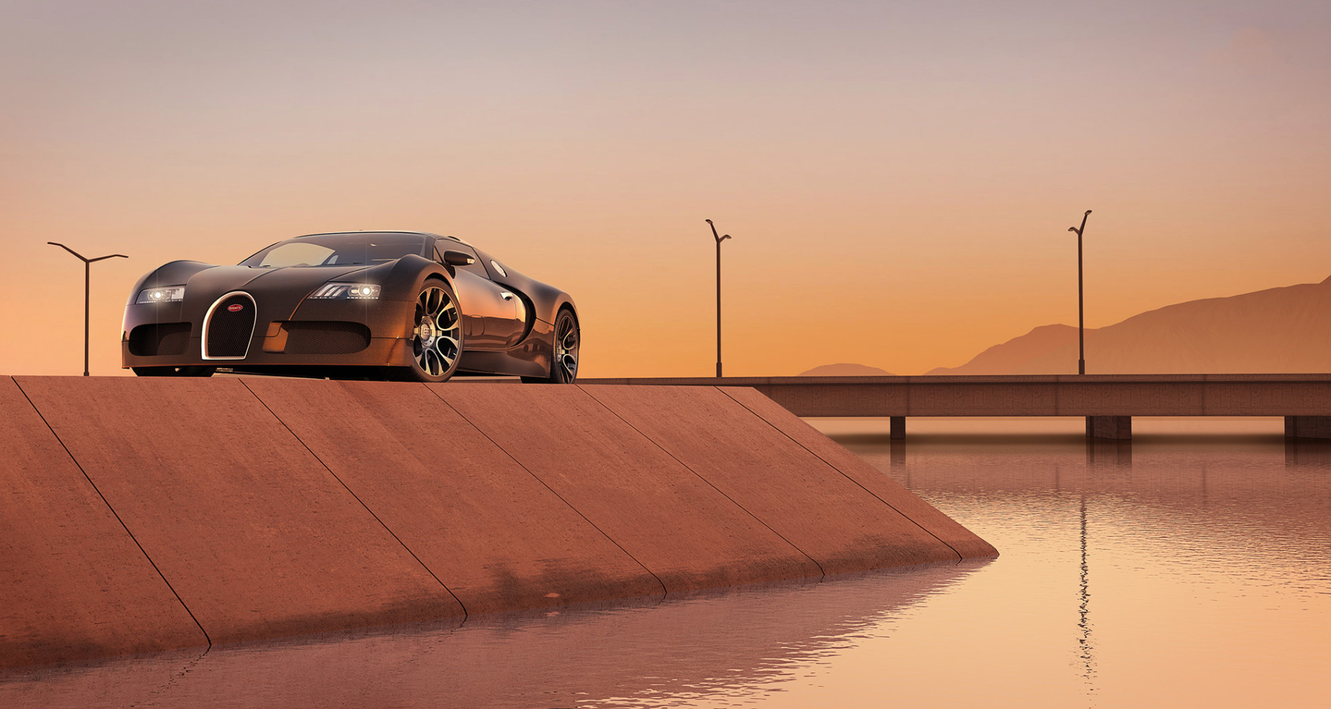 Bugatti Veyron lake scenario xoio