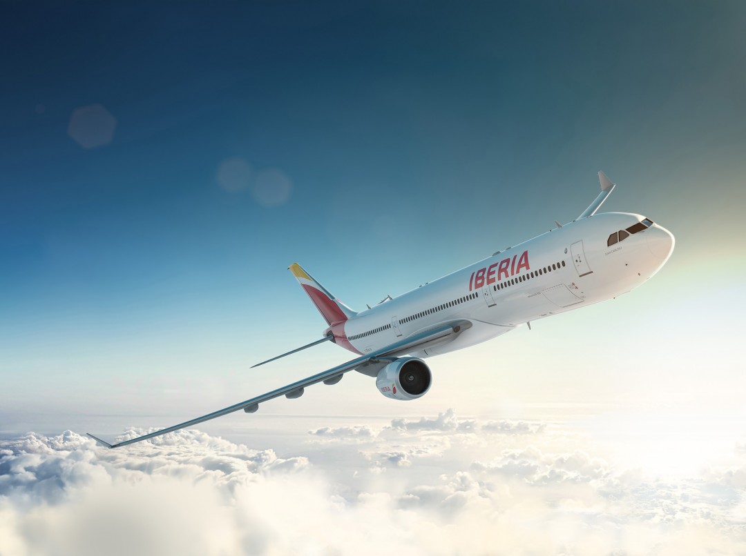 Iberia plane illustration above the clouds